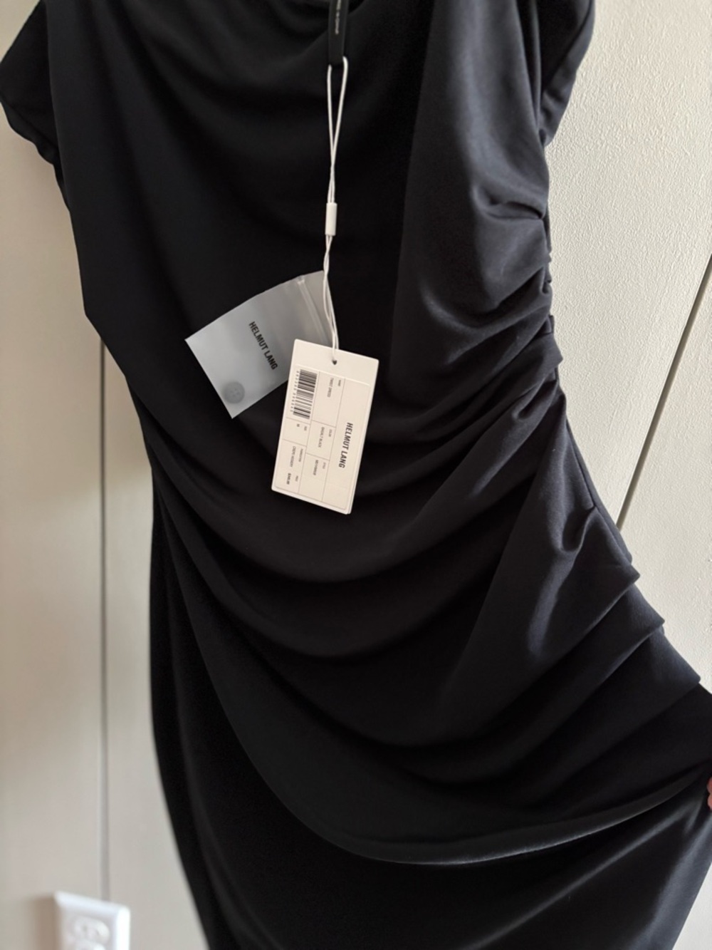 Helmut Lang Black Ruched Midi Dress -